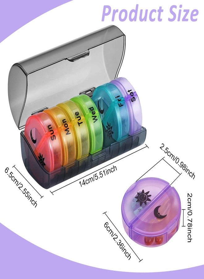 ZIBUYU® Medicine Organizer Box, Rainbow Color Plastic Dual Compartment Pill Box, Weekly Day & Night Medicine Box for Travel for Pills, Tablets, Supplyments - Image 2
